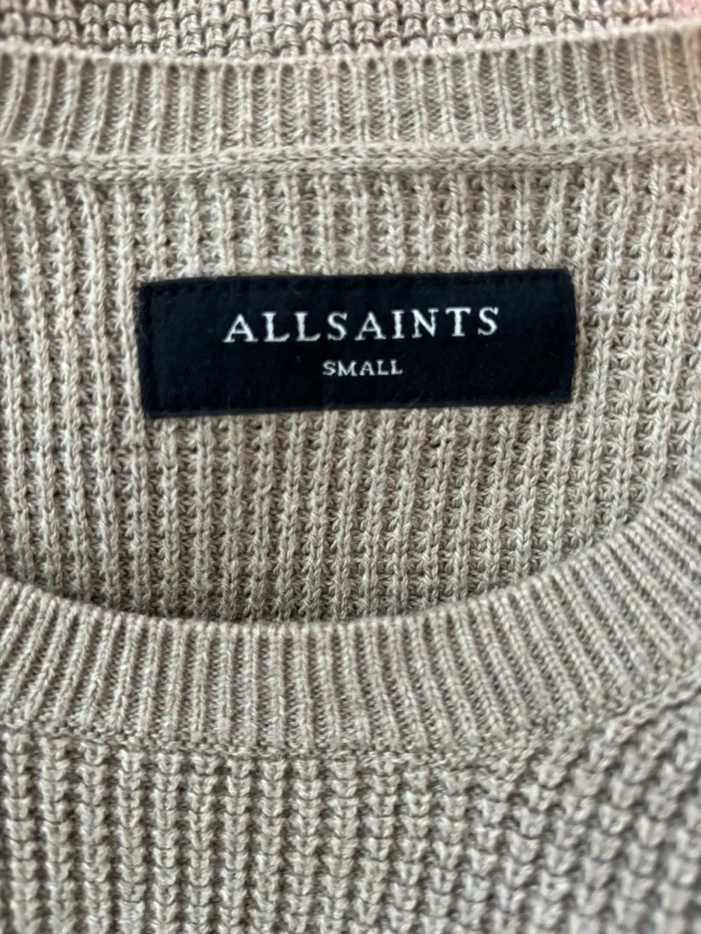 AllSaints Aspen Waffle Texture Crew Neck Ramskull Tan Sweater Size Small